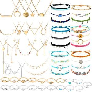 NEW 60 Pcs Surfer Wave Strand Bracelet Summer Layered Choker Pendant Nec…